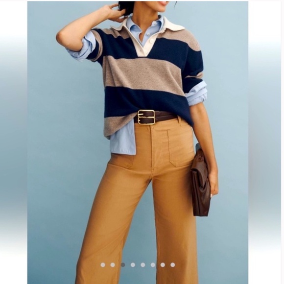 Anthropologie Maeve Colette Linen Crop Wide-Leg Pants Camel Brown 26 - Picture 2 of 12